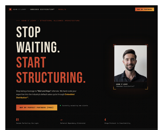 Adam O'Leary's old site headline: STOP WAITING. START STRUCTURING. Structural Alliance Architecture.