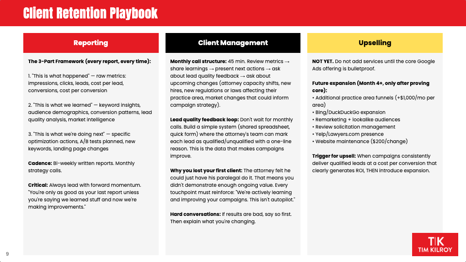 Client retention playbook: reporting, client management, upselling